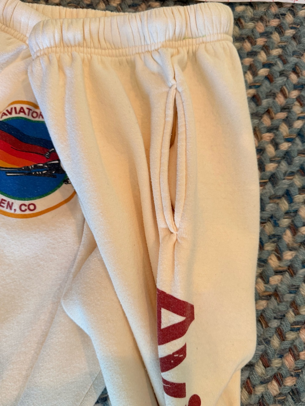 Aviator Nation Cream Rainbow Logo Sweatpants sz L - Picture 5 of 6